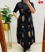 Aaysa floral printed black round neck pure cotton a-line kurta with trouser