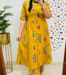 Aaysa floral printed yellow round neck pure cotton a-line kurta with trouser
