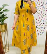 Aaysa floral printed yellow round neck pure cotton a-line kurta with trouser