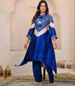 Aaysa floral printed blue round neck muslin a-line kurta with trouser