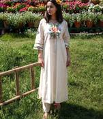 floral embroidered white round neck silk anarkali kurta with trouser