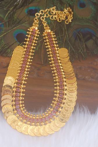 Gold plated kerala kasu stone necklace