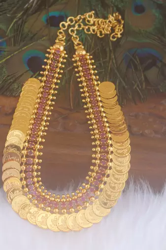 Gold plated kerala kasu stone necklace