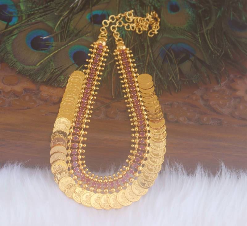 Gold plated kerala kasu stone necklace