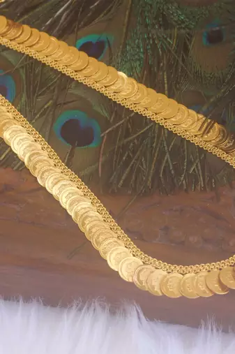 Gold plated kerala head coin long necklace