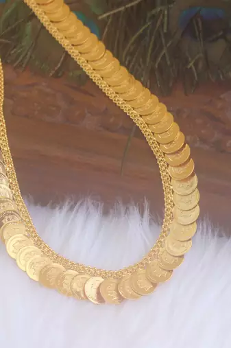Gold plated kerala head coin long necklace