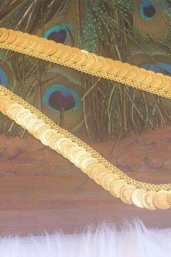 Gold plated kerala head coin long necklace