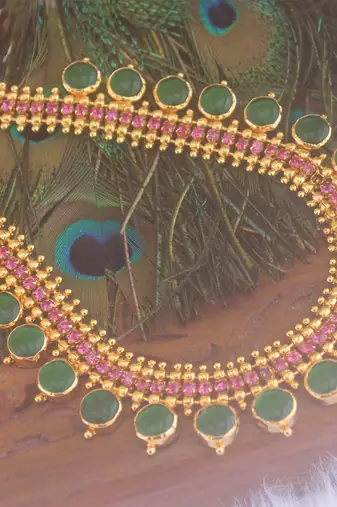 Kerala style premium gold plated palakka necklace