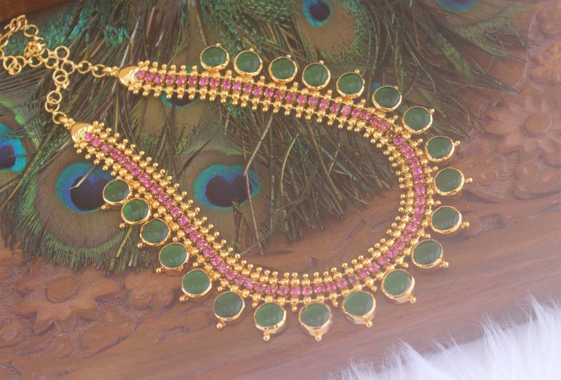 Kerala style premium gold plated palakka necklace