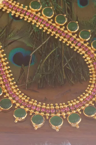 Kerala style premium gold plated palakka necklace