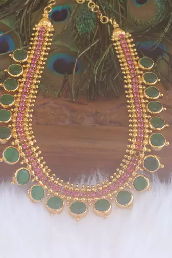 Kerala style premium gold plated palakka necklace