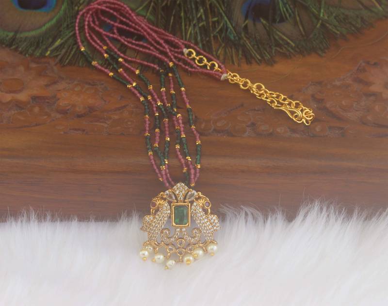 Peacock handmade beads necklace