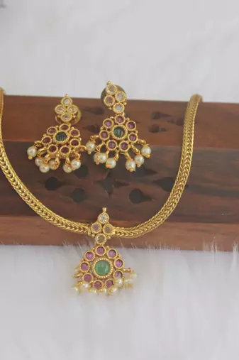 Matte finish kempu necklace set