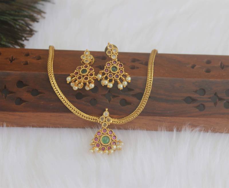 Matte finish kempu necklace set