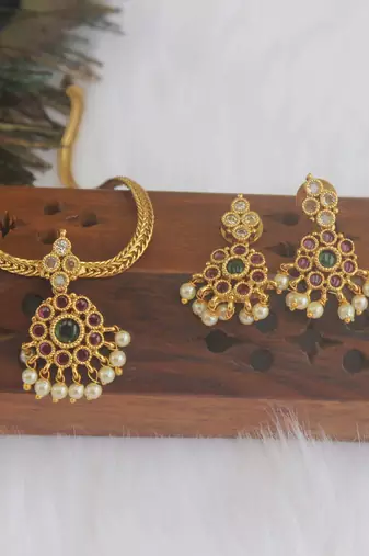 Matte finish kempu necklace set