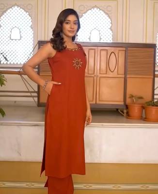 Rust Orange  Embroidered Cotton Kurta and Pant Set 2