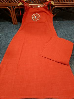 Rust Orange  Embroidered Cotton Kurta and Pant Set 4