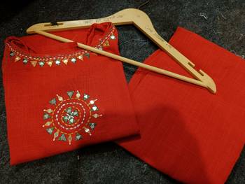 Rust Orange  Embroidered Cotton Kurta and Pant Set 5
