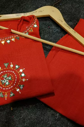 Rust Orange  Embroidered Cotton Kurta and Pant Set