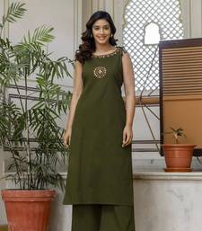 Olive Green Embroidered Cotton Kurta and Pant Set