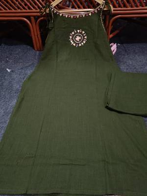 Olive Green Embroidered Cotton Kurta and Pant Set 3