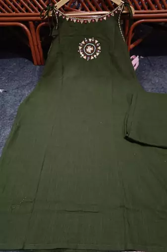 Olive Green Embroidered Cotton Kurta and Pant Set