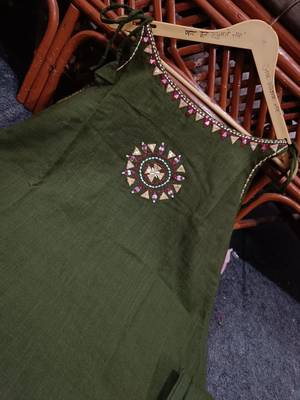 Olive Green Embroidered Cotton Kurta and Pant Set 4