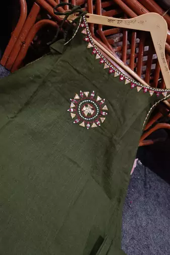 Olive Green Embroidered Cotton Kurta and Pant Set
