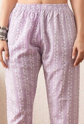Gold embroidered chikankari  pure cotton ligh purple straight kurta pant set 3
