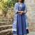 Sky Blue Floral Printed Cotton Anarkali Kurta Set with Dupatta