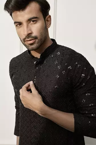 black chikankari kurta and white palazzo set