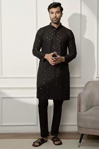 black chikankari kurta and white palazzo set