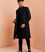Black 3-piece indo western sherwani set - sequin embroidery wedding traditional wear