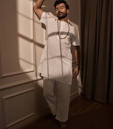 white cotton mid-length kurta and palazzo set