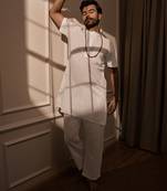 white cotton mid-length kurta and palazzo set