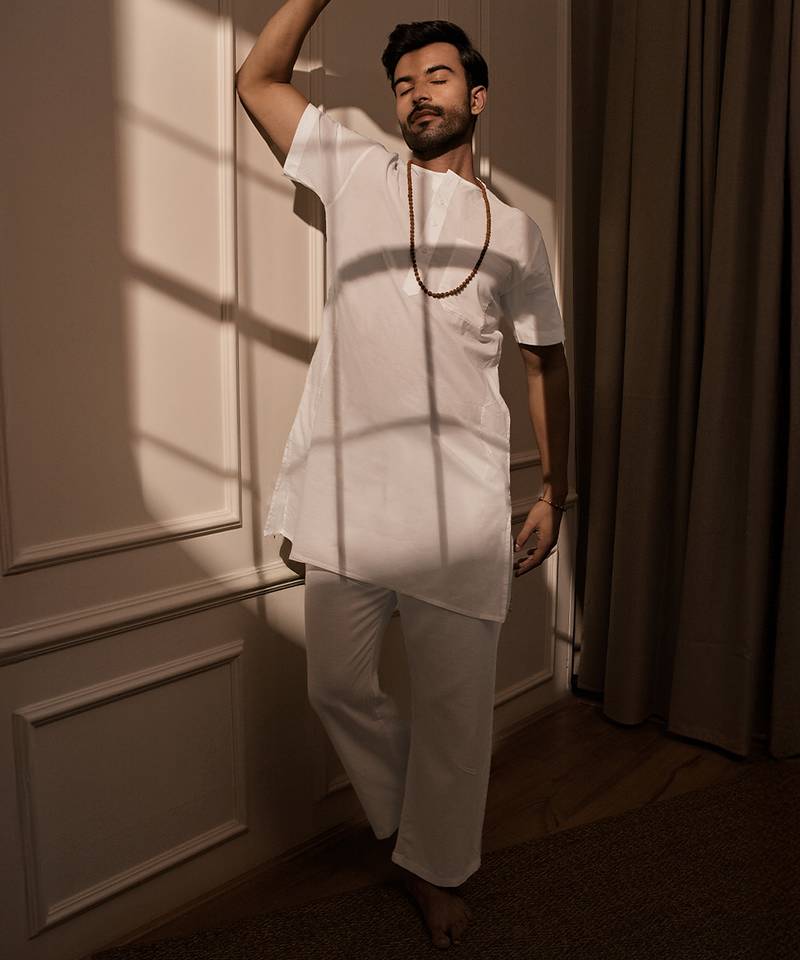 white cotton mid-length kurta and palazzo set