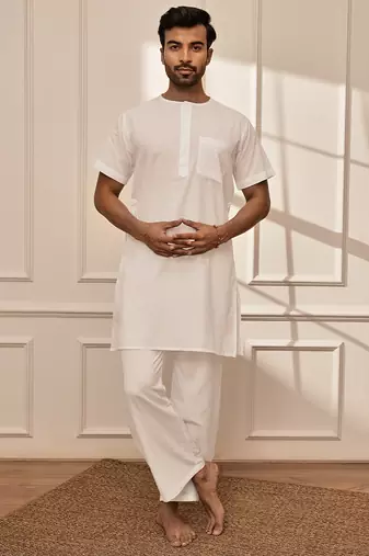 white cotton mid-length kurta and palazzo set