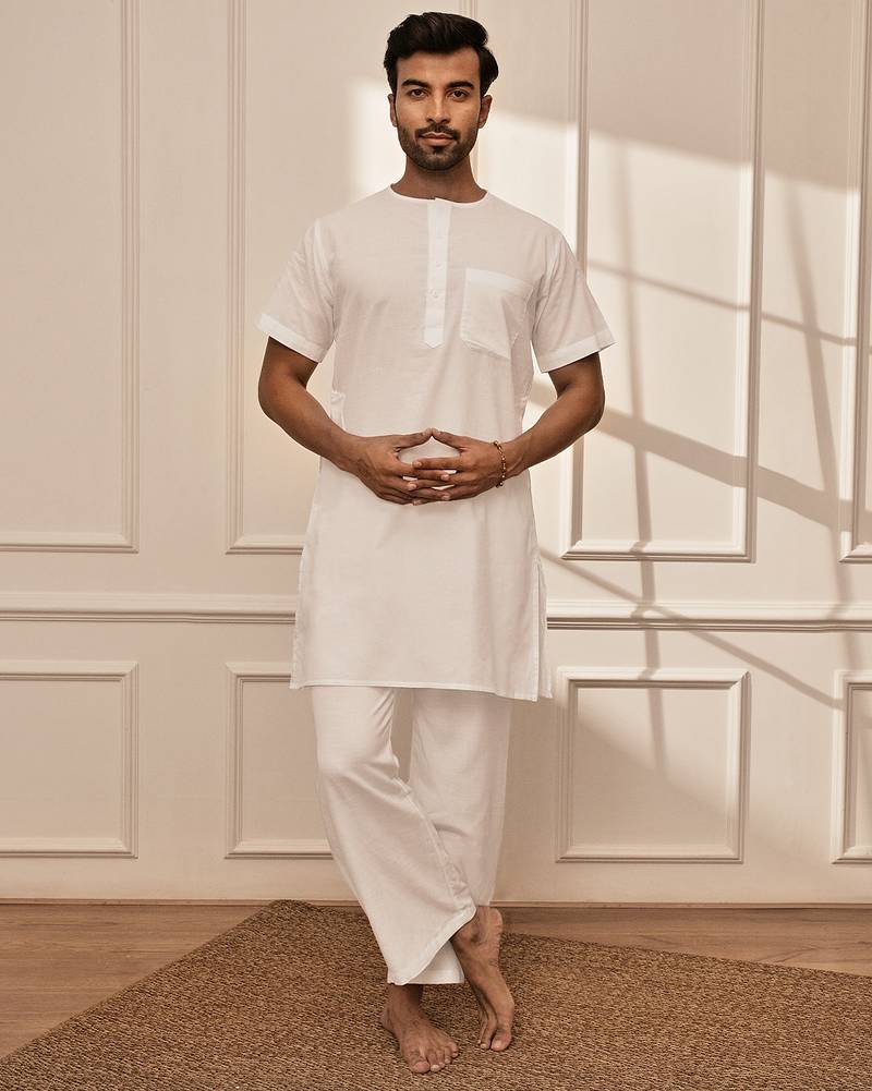 white cotton mid-length kurta and palazzo set