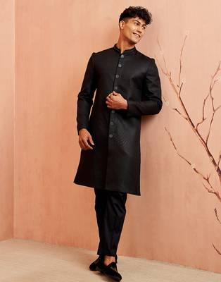 Black jute indo-western kurta pant set 1