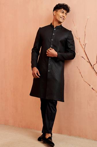 Black jute indo-western kurta pant set