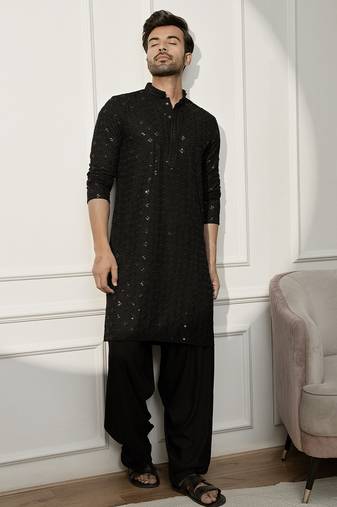 black embroidered kurta & patiala set