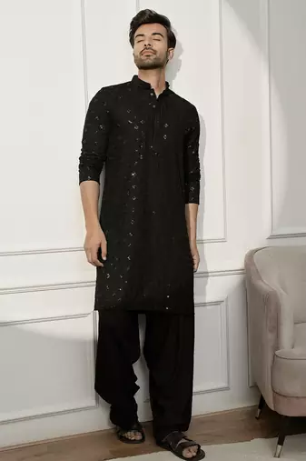 black embroidered kurta & patiala set
