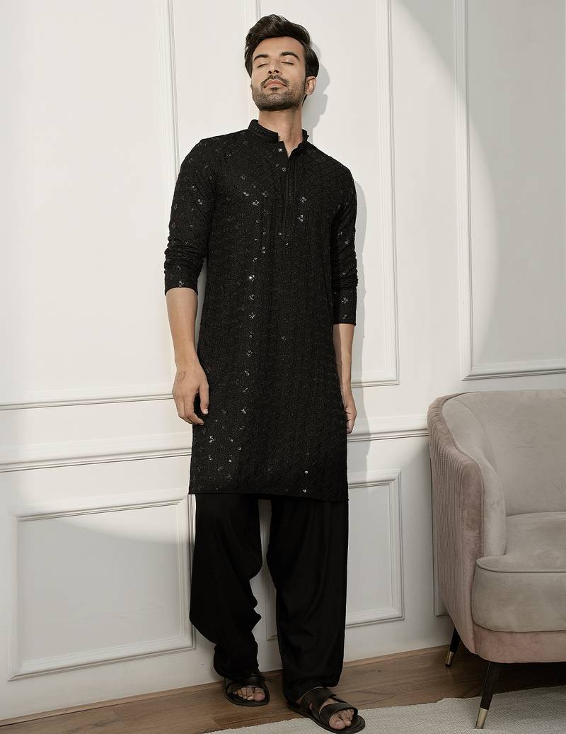 black embroidered kurta & patiala set