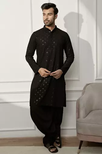 black embroidered kurta & patiala set