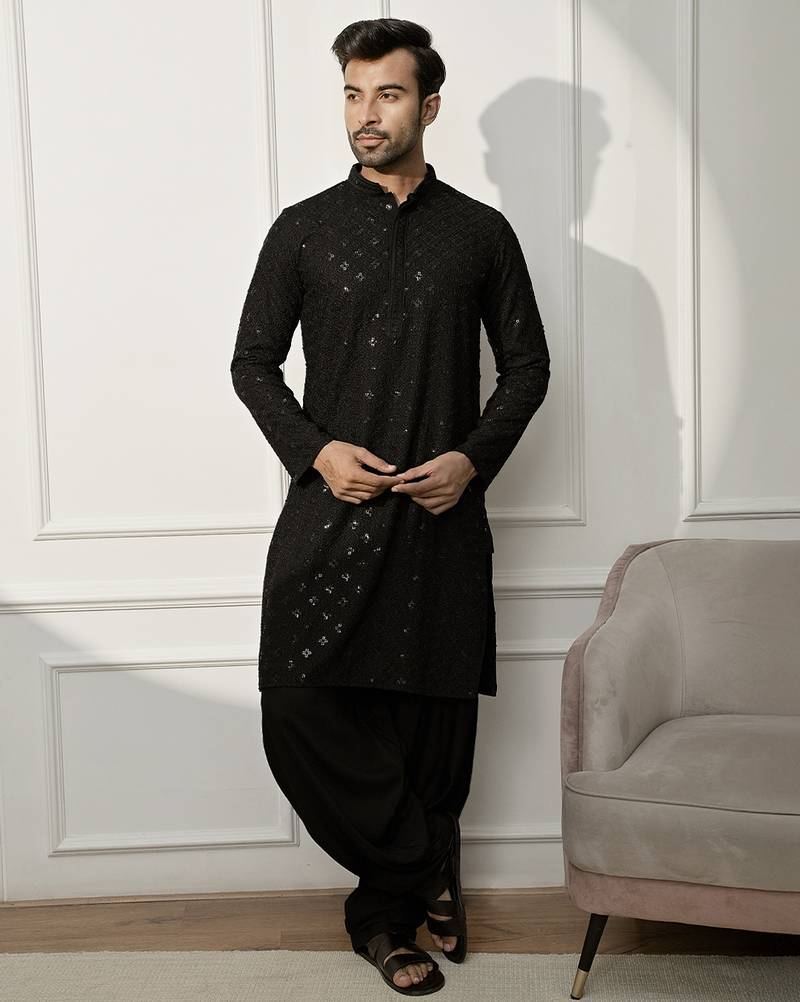 black embroidered kurta & patiala set