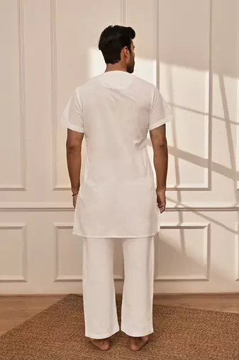 white cotton mid-length kurta and palazzo set