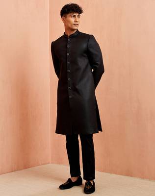 Black jute indo-western kurta pant set 4