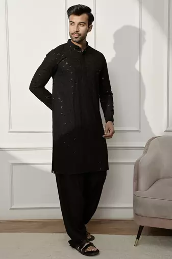 black embroidered kurta & patiala set
