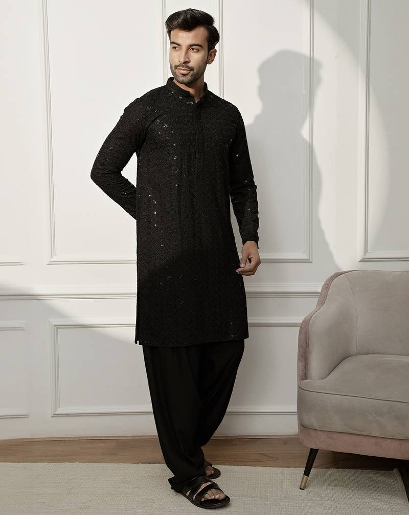 black embroidered kurta & patiala set