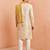 Beige 3-piece jacquard sherwani pyjama dupatta set - zardozi sequin wedding wear